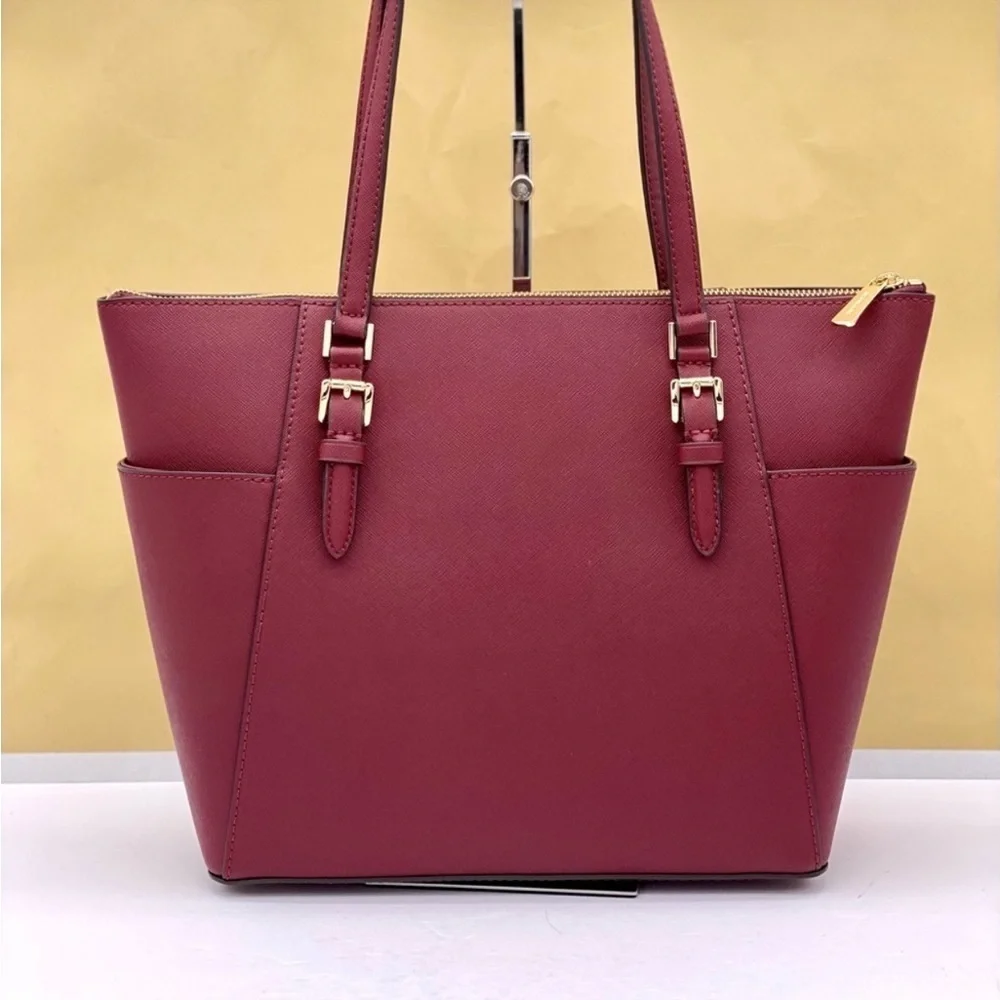 Michael Kors Large Charlotte Tote Shoulder Bag Dark Cherry